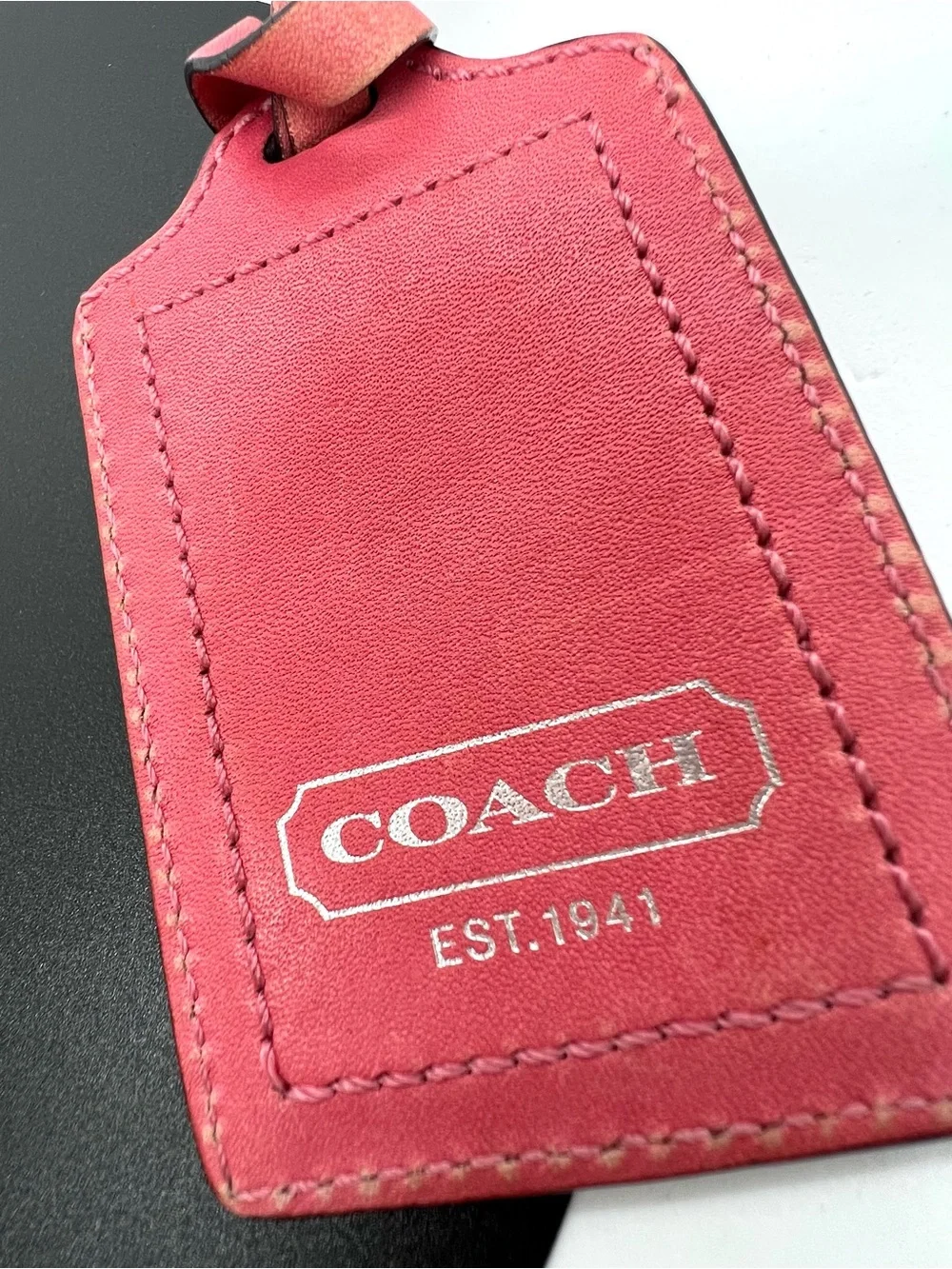 Coach Deep Pink Leather Luggage Tag ID Bag Charm Est 1941